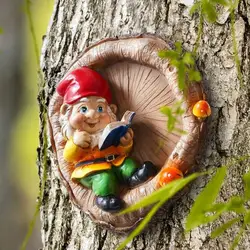 Dwarf Reading Garden Ornaments Resin Elf Garden Decoration Patio Courtyard Corner Wall Tree Hanging Gnomes Weather Resistant