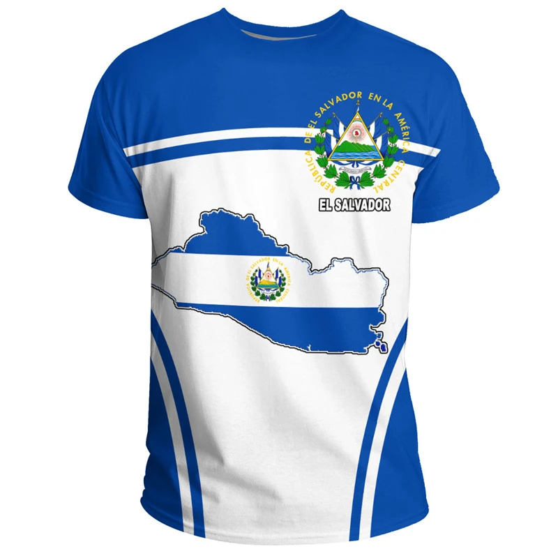El Salvador Flag Map 3D Print T Shirt for Men Clothes Fashion Male T-Shirt National Emblem Tshirt Independence Day Tee Women Top