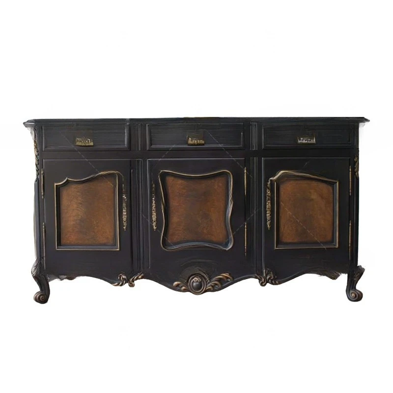 

French retro solid wood carving flower porch cabinet living room decorative cabinet locker home display cabinet old