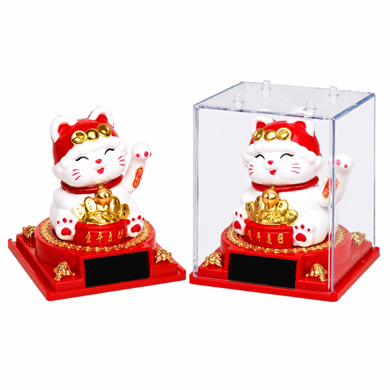 Solar Waving Lucky Cat Figurine ABS Plastic Automatic Beckoning Maneki Neko Decorations for Car Dashboard Christmas Gift