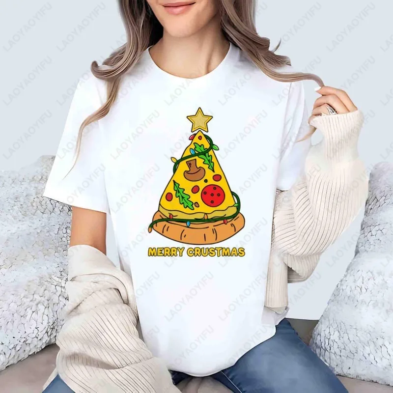 Merry Crustmas Pizza Slice Christmas Tree Tshirt Navidad Festive Food Lover Xmas Men Women Cotton Tee Delicious Pizza Lover Tops