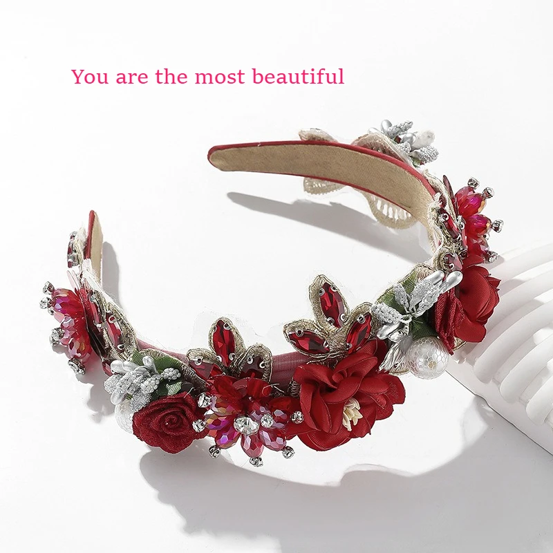 1Pc Floral Rhinestone Vintage Headband Wedding Party Vintage Outfit Handmade Floral Rhinestone Embellishment,eyecatching Design