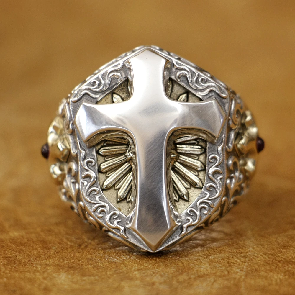 

Латунное кольцо с крестом из стерлингового серебра 925 пробы с огромным крестом TA470, размер США 8 ~ 15