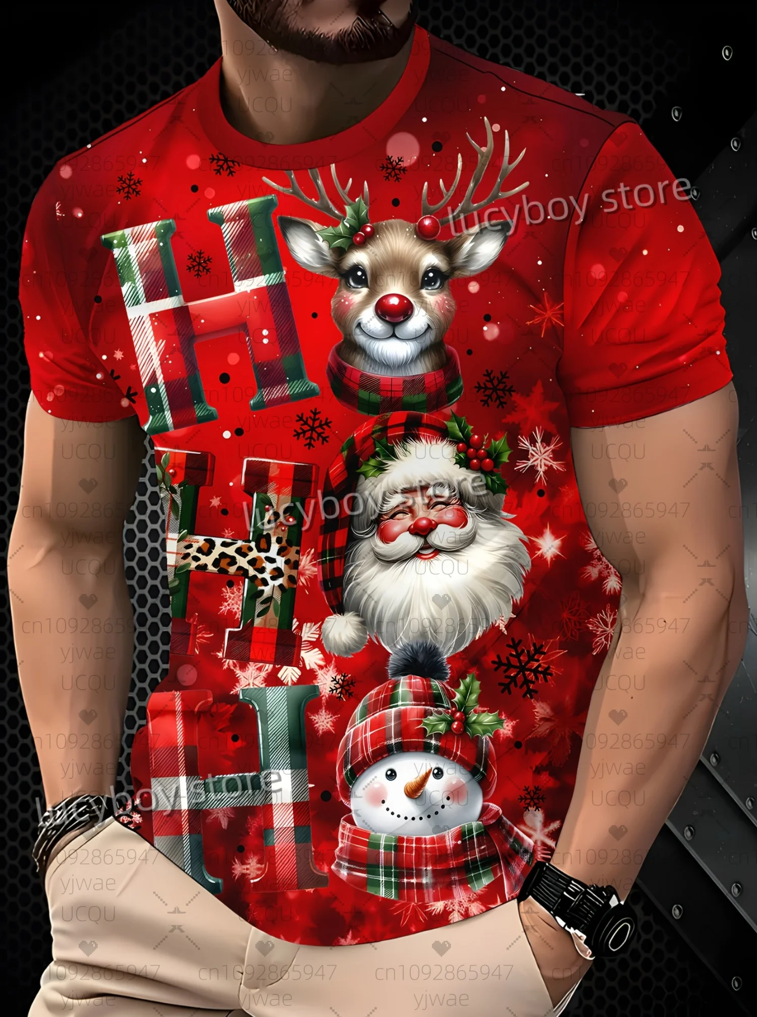

2025 Men Merry Christmas Reinder Snowflake Design Short-Sleeved O-Neck Tops Daily Street Party T-Shirt Men Clothing