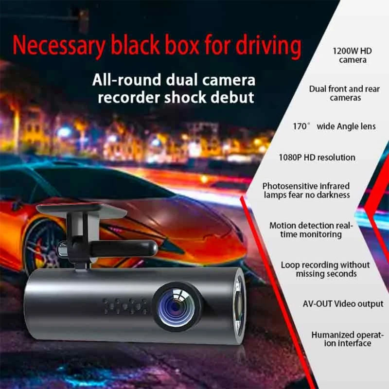 Front Rear Automotive Recorder Double Camera 74° Wide Camera Car Dashcam 1.97in Screen Camera