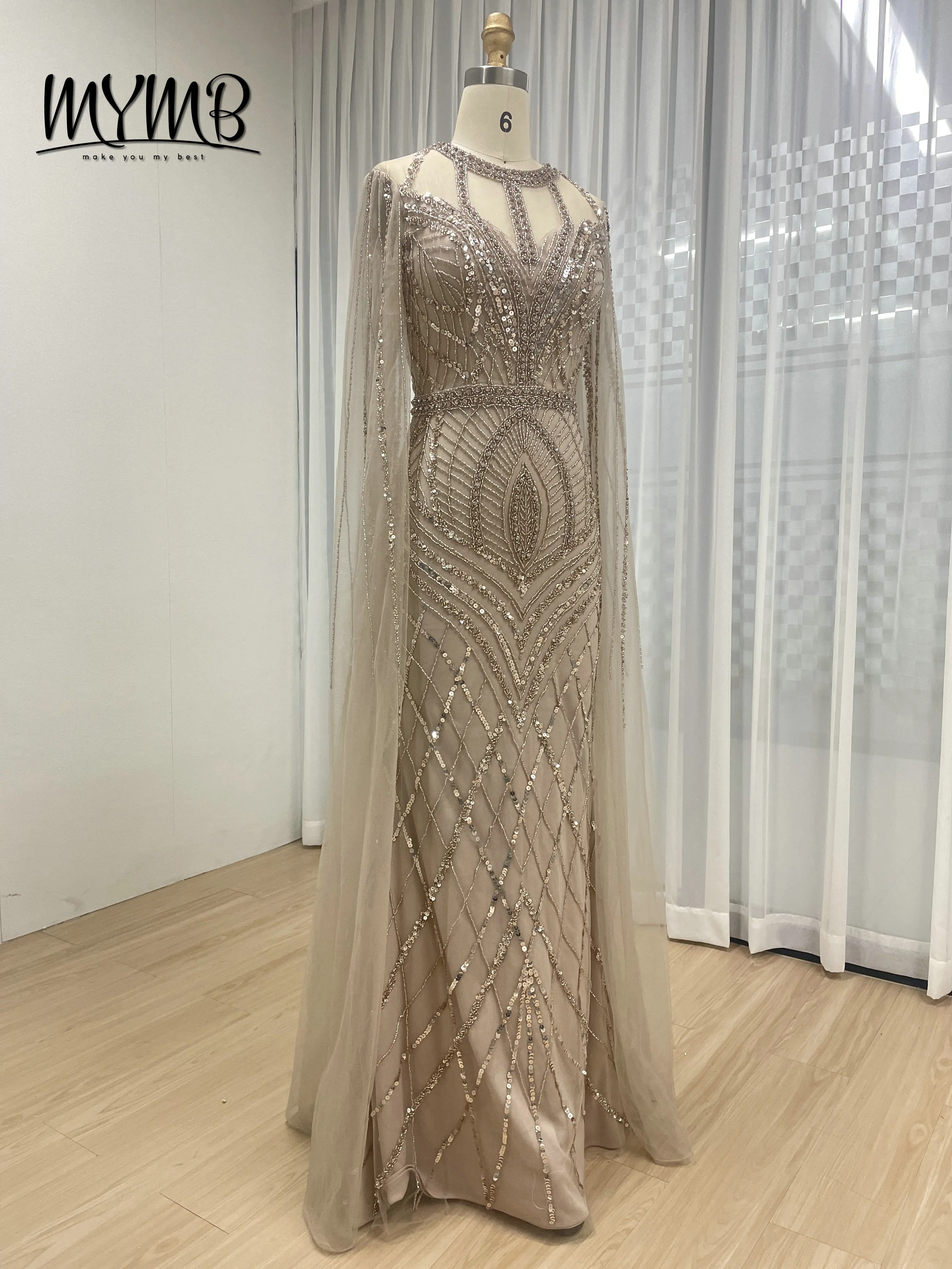 MYMB Robe Couture de luxe adaptée au Banquet orné de paillettes de perles brodées exquises avec manches élégantes MB40291-2