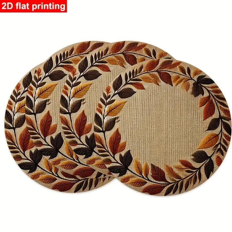 4/8pcs Oval Autumn Leaf Placemat, Fall Harvest Printed Table Mat, Heat‑Resistant Decor Pad for Home Dining Table view 6