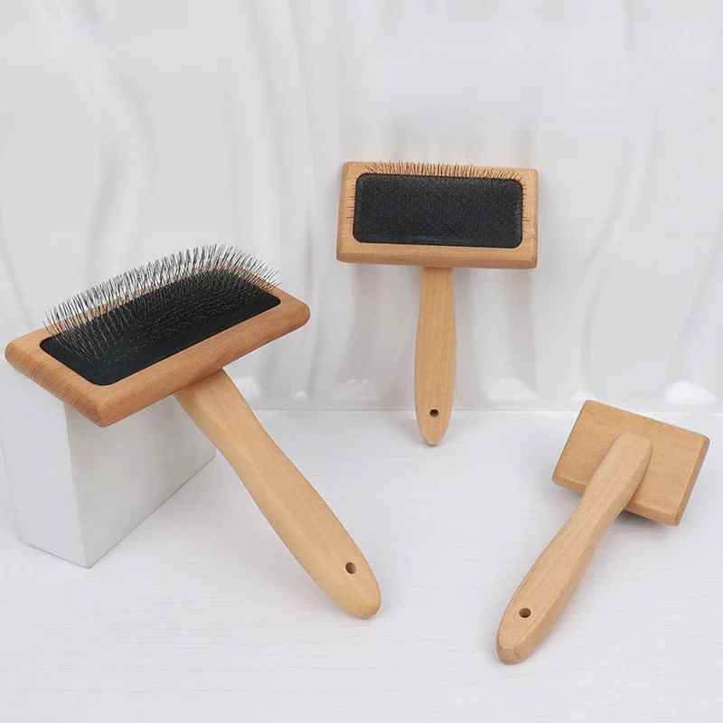 Dogs Cats Pets Accessories Tools Open Knot Pet Combs Durable Dense Natural Bamboo Handle Comb and Stainless Steel Hair Brush