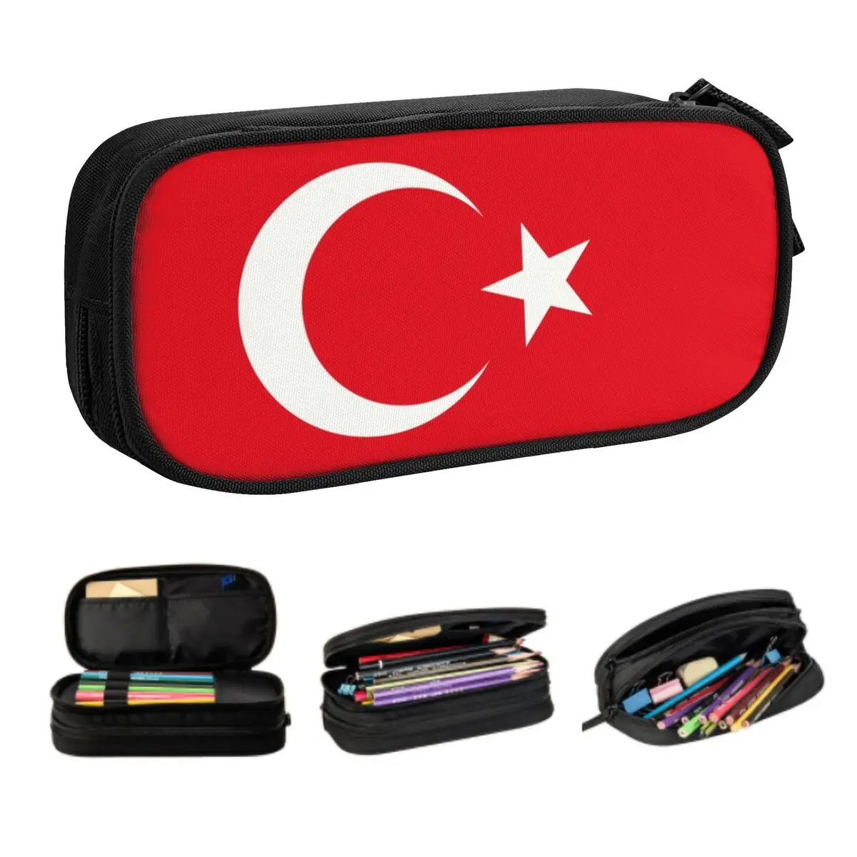 Kawaii Custom Flag Of Turkey Pencil Cases for Girls Boys Patriotism Large Storage Pen Bag Box Stationery