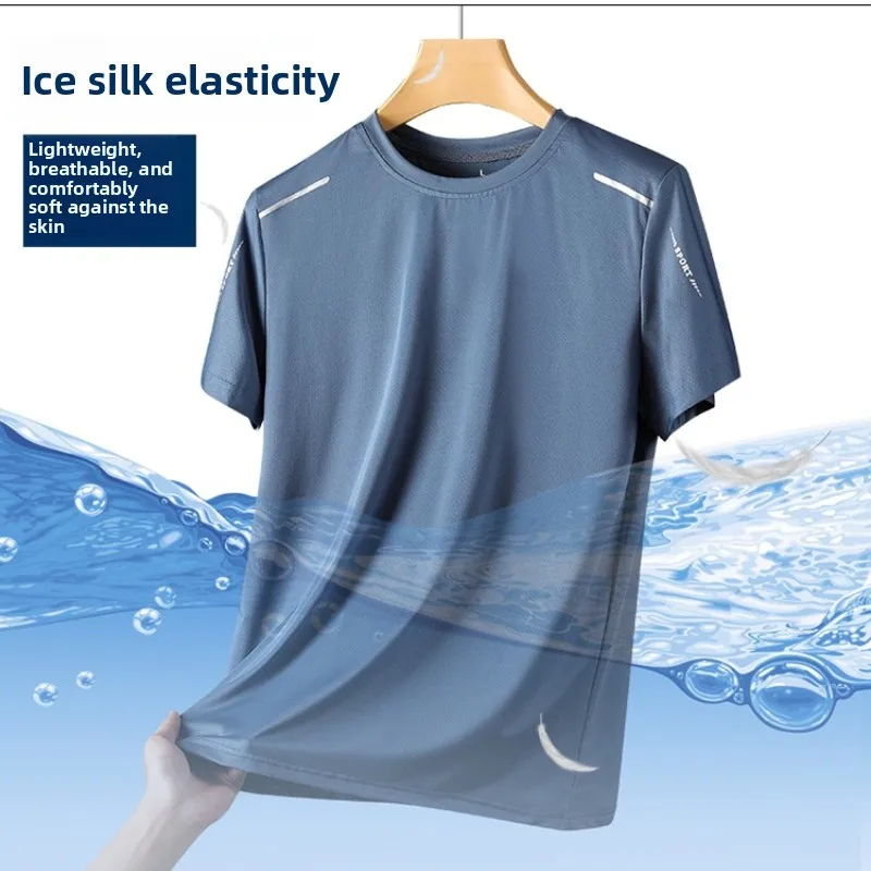 Outdoor-Wander-T-Shirt aus Eisseide, schnell trocknend, für den Sommer, dünn, atmungsaktiv, Fitness-T-Shirt, Sport-Lauf-T-Shirt, Radfahren, Camping, reflektierend