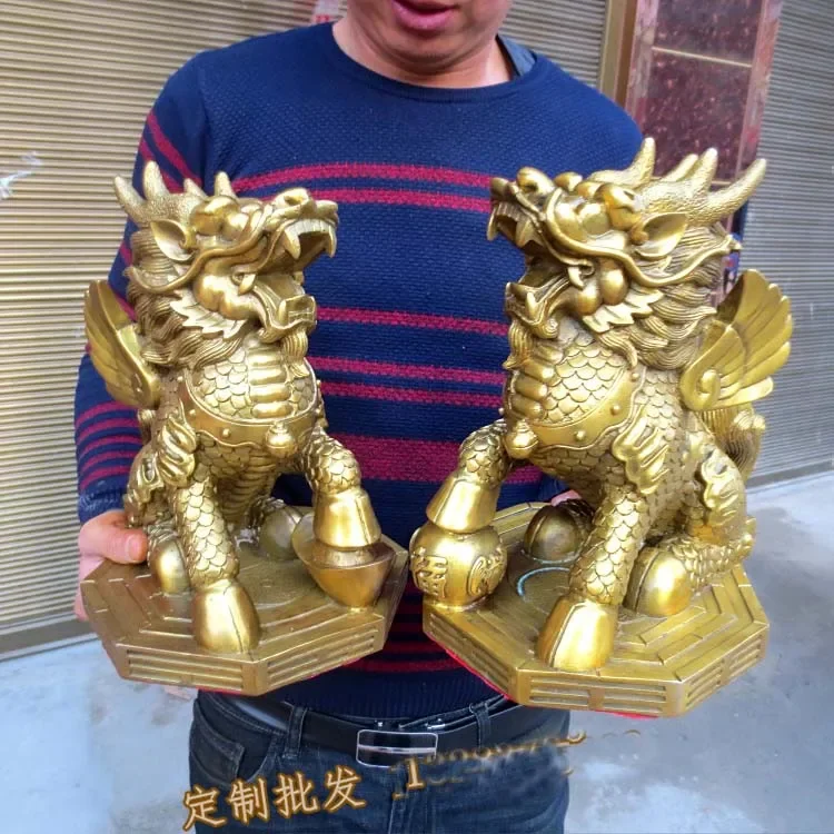 A PAIR 2P HOME SHOP Company Business booming Money Drawing bring good luck exorcise evil spirit Dragon kylin FENG SHUI statue
