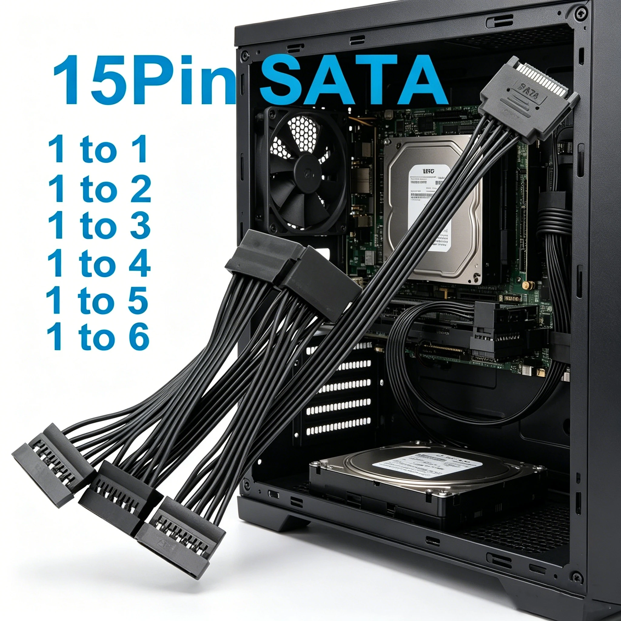 Câble d'alimentation pour disque dur 15 broches, adaptateur répartiteur 1 mâle vers 3/4/5/6 femelles, extension d'alimentation SATA pour disque dur, pour PC DIY et serveur