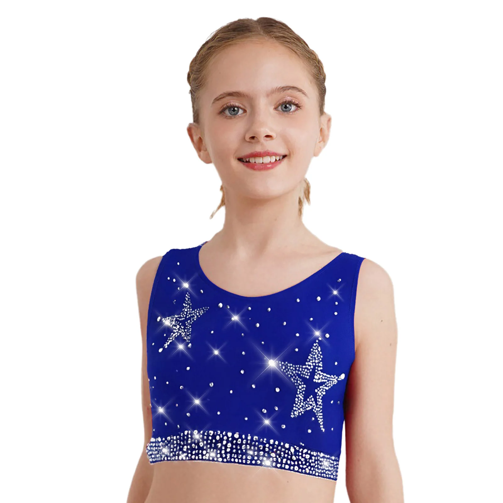 Kids Girls Gymnastics Acrobatics Figure Skating Costume Rhinestones Tops with Shorts Set Stage School Show Performance Dancewear - Image 3