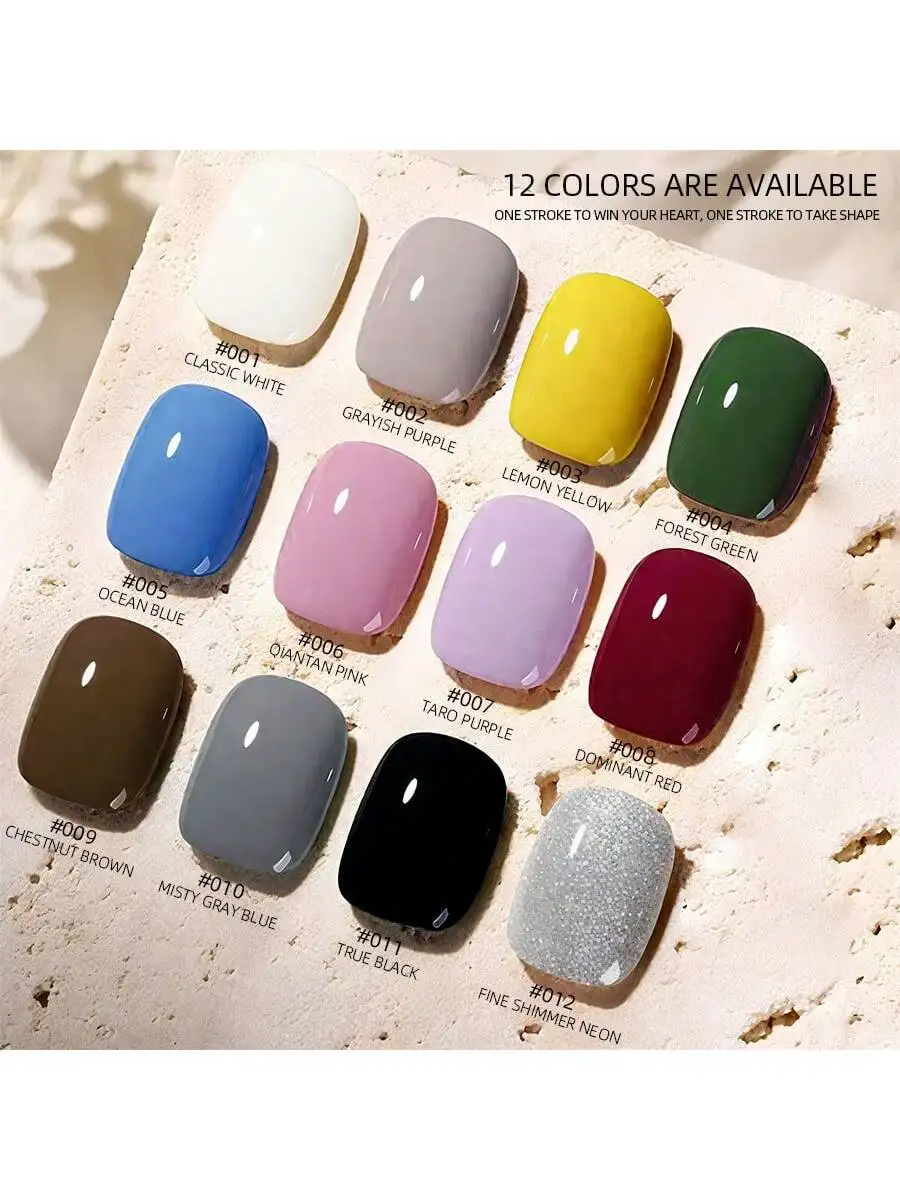 1-12pcs 15ML 2025 New 3-in-1 All-in-One Nail Polish Glue - No Base/Top Coat Needed, Lazy One-Step Solid Color