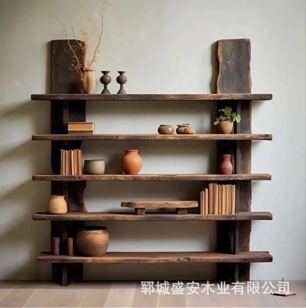 LH. wabi sandy wind bogu shelf retro solid wood multi-treasure pavilion modern simple bookshelf