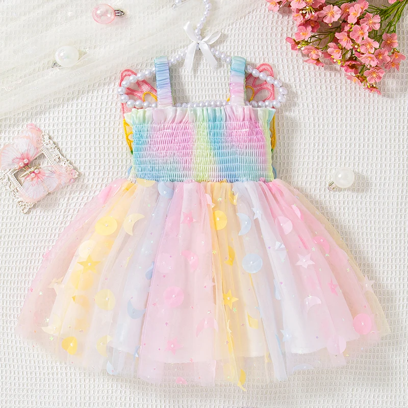 Summer New Colorful Chiffon Baby Girl Princess Dress, Sweet Butterfly Wing Children'S Clothing For Vacation Parties (0-3 Years)