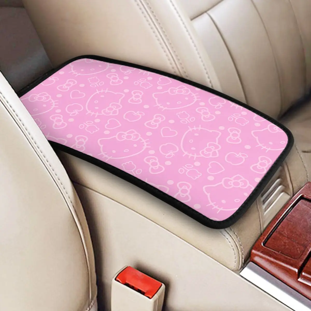 Cómoda consola central con personaje Sanrio, decoración Interior de coche de Hello Kitty, caja de almacenamiento con reposabrazos, alfombrilla para la mayoría de los vehículos