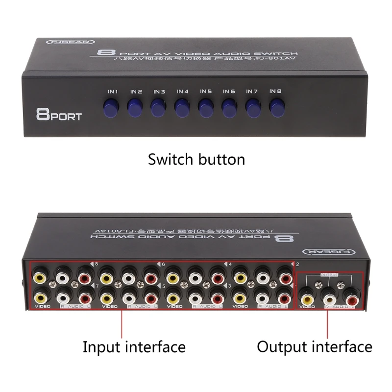 8-Way AV Switch RCA Switcher 8 in 1 out Composite Video L/R Selector Box for DVD Drop Ship