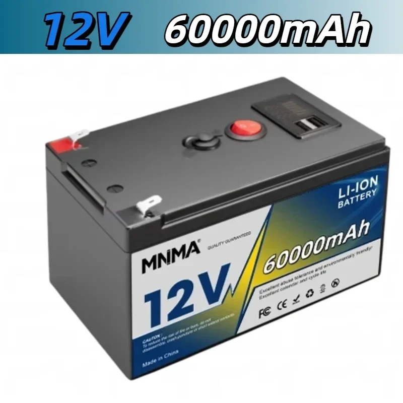 Batterie LiFePO4 12V 12Ah-100Ah avec BMS intégré, rechargeable à décharge profonde pour camping-car, yacht, camping, stockage d'énergie solaire et moniteur