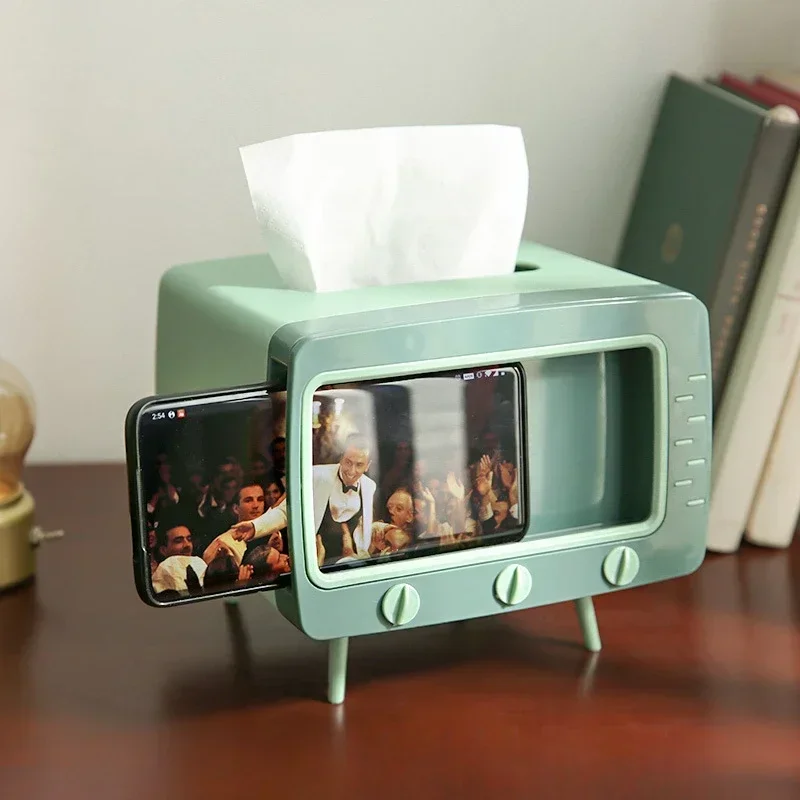 

1Pc Creative 2-in-1 Cartoon TV Tissue Box Mobile Phone Stand Watching Lazy Holder Living Room Bedroom Office Desktop Decoration