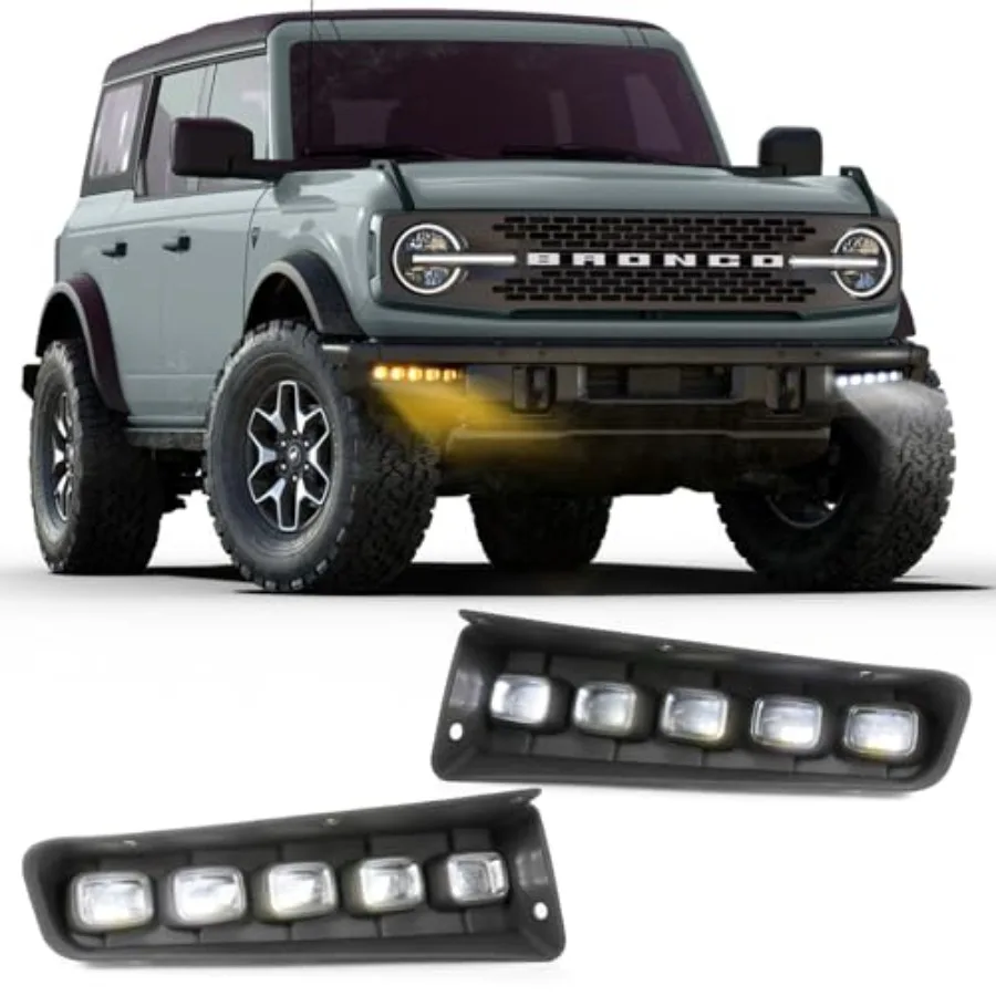 

Bronco Fog Lights for Modular Bumper 30 LED Fog Lamps Compatible with 2021 2022 2023 2024 2025 2/4-Door Amber Turn Signal Whit