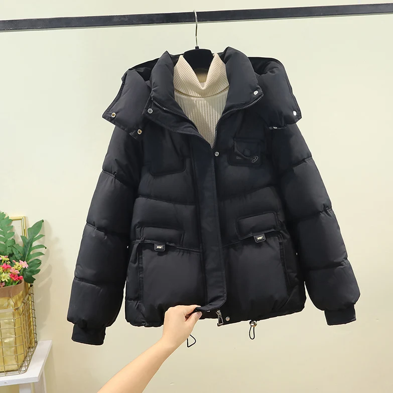 أنيقة Thiened مقنعين أسفل القطن Jaet المرأة ort Sle الشتاء ملابس خارجية الخبز الملابس معطف دافئ عادية تخفيف Faion #4