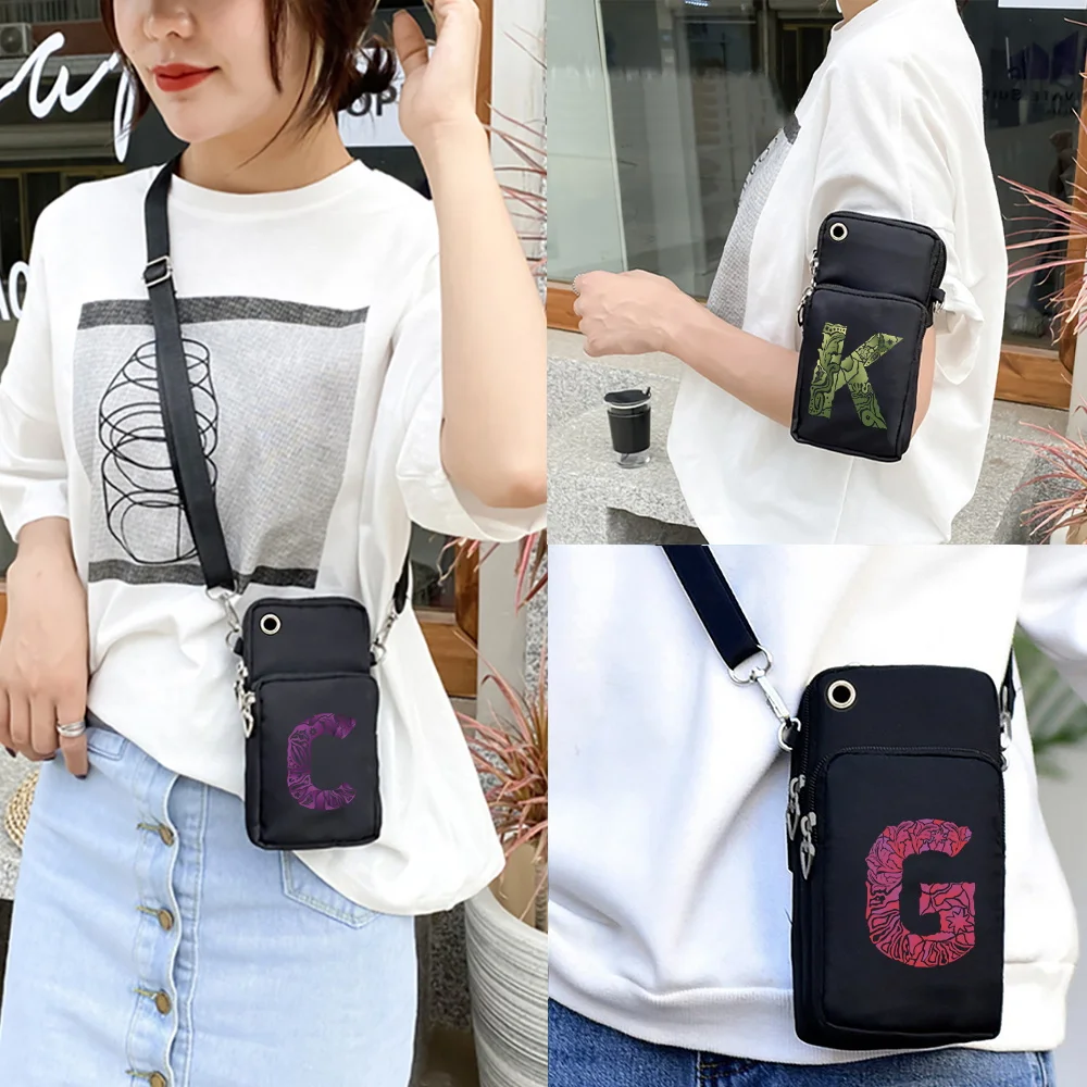 Universal Mobile Phone Case Bags Purse Pouch Shoulder Sport Arm Cover for Samsung/iPhone/Xiaomi  Engrave Image Letter Pattern