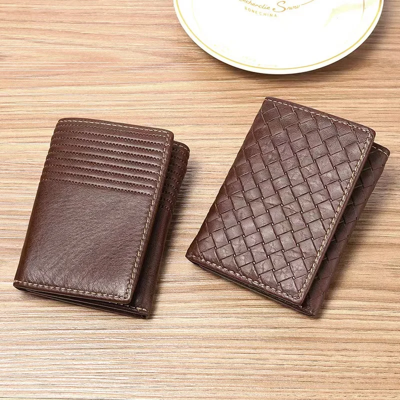 Genuine Leather Wallet Ultra-thin Fold Unisex Purse Credit ID Business Bank Purse Handmade Simple High Quality Handbag