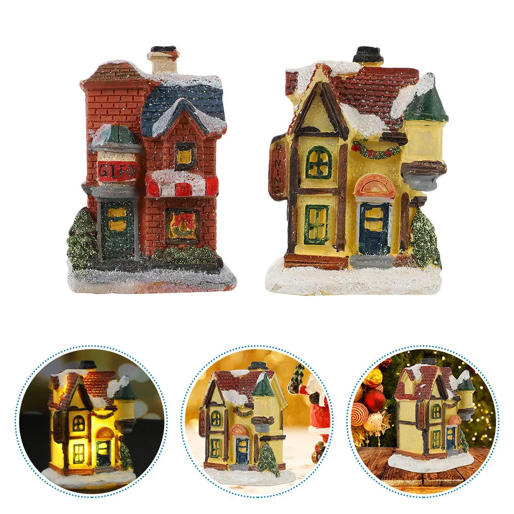 

2Pcs Xmas Party Resin Mini Decor Luminous Christmas Decorative Ornament Desktop Micro Supply Festive Gift