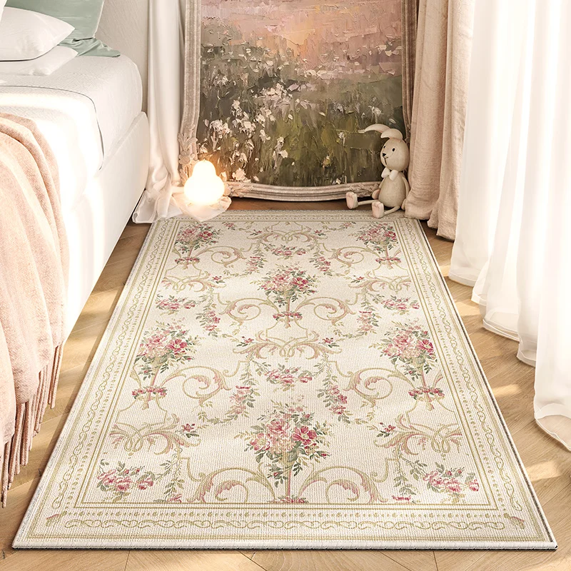 American Retro Bedroom Carpet Bedside 2024 New Floral Firm Anti Fouling Carpets Waterproof Sofa Master Bedroom Room Strip Rug