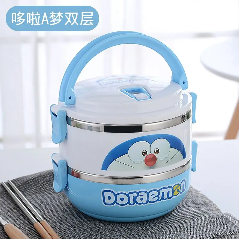 صندوق غداء من الفولاذ المقاوم للصدأ ثنائي الأبعاد من Doraemon Anime مناسب للعمل صندوق وجبات مقصورة مع وعاء ومجموعة ملعقة #3