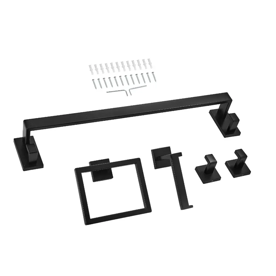 

Matte Black Bathroom Hardware Set 5-Piece Stainless Steel Bathroom Accessories Kit Includes 24-Inch Towel Bar Towel Rack 2 Robe