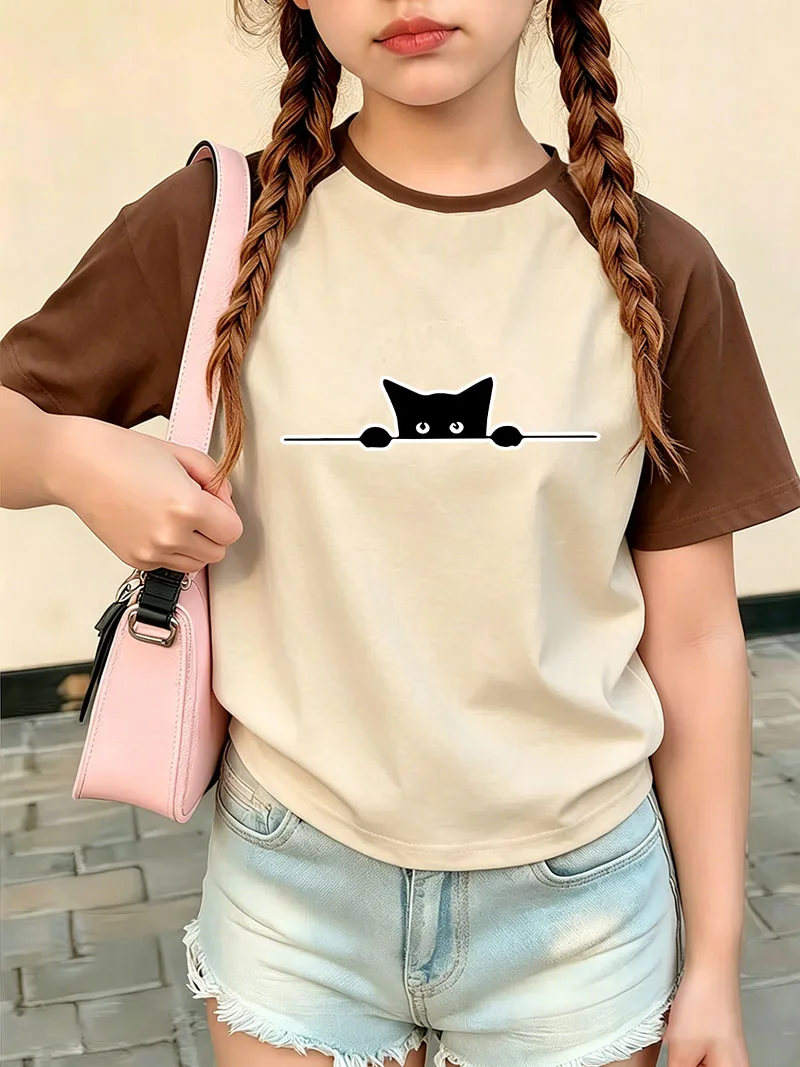 New Kawaii Cat T Shirts Cat Funny Trendy Cartoon Kids Children's T-shirt Boys Girls Casual Short Sleeve Top Tee Summer Spring