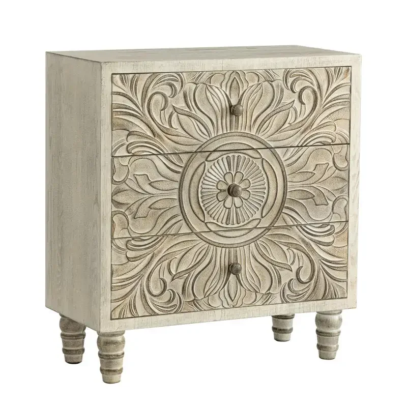 Compact three-drawer dresser, hand-carved wooden flower-carved decorative box, bedroom entrance passage, living room locker