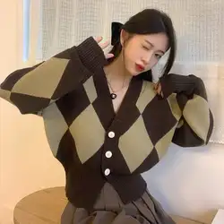 Lingge Sweater Women's Design Sense Niche Loose Waist Short Top Retro Japanese Lazy Knitted Jacket