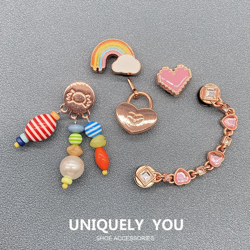 shoe metal charms Love Chain Pink Love tassel Rainbow Love Lock Shoe Accessories Fashion Decorations for Cross Shoes