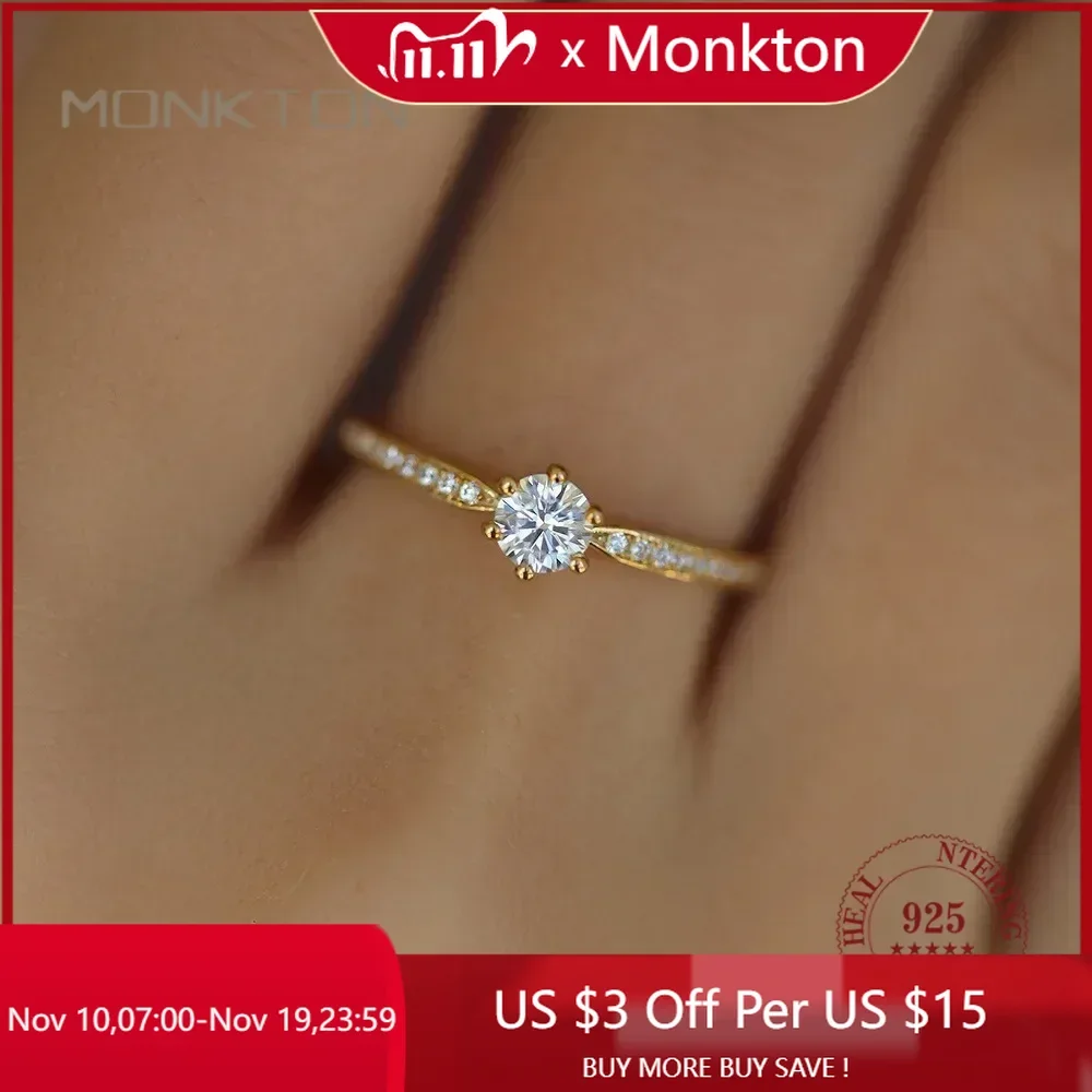 

Monkton стерлингового серебра 925 пробы, классические женские кольца с шестью когтями и цирконием для обручального кольца золотого цвета, роскошные ювелирные изделия, подарок на годовщину