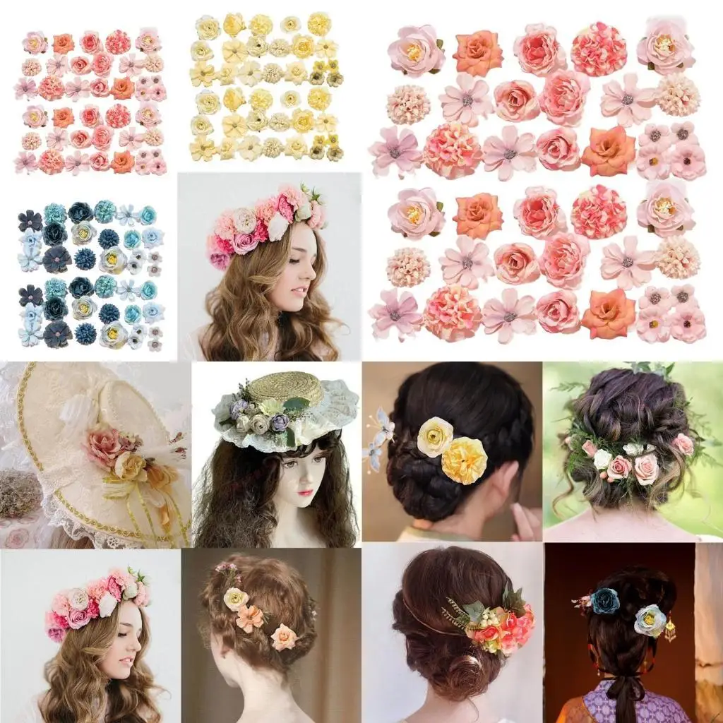 

E8BD Set of 40 Elegant Silk Flower Selection for DIY Bridals Baby Shower Decorations