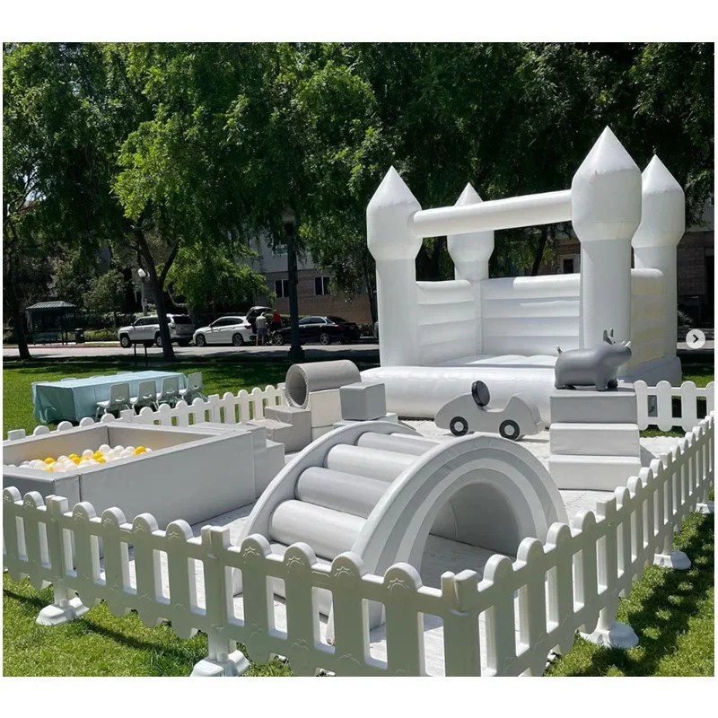 Outdoor playground equipment white with grey soft play set equipment white bouncy castle inflatable bounce house