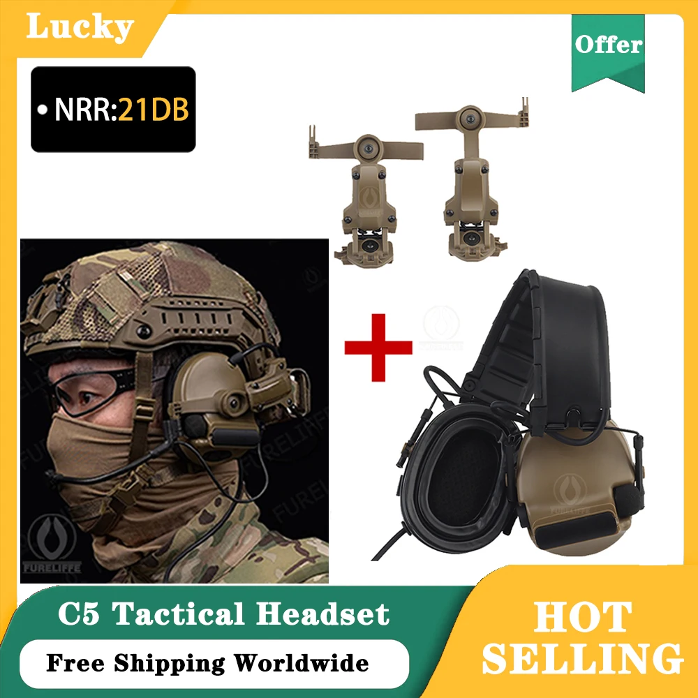 

New C5 Tactical Headset Hunting and Shooting Earmuffs with Microphone and Amplifier, NRR:21DB