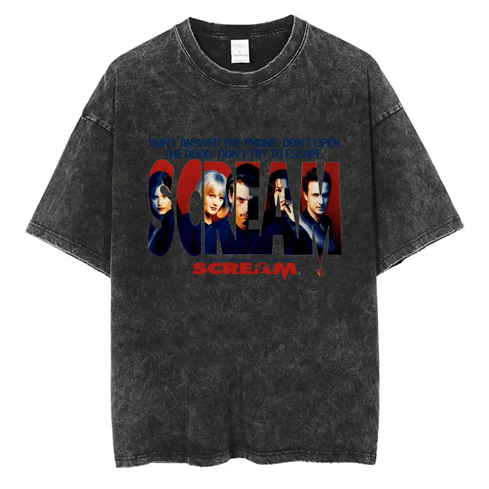 90s Horror Movie Scream Washed Vintage T-shirt Billy Loomis We All Go A Little Mad Billy Halloween T-shirts Men Gothic T Shirts
