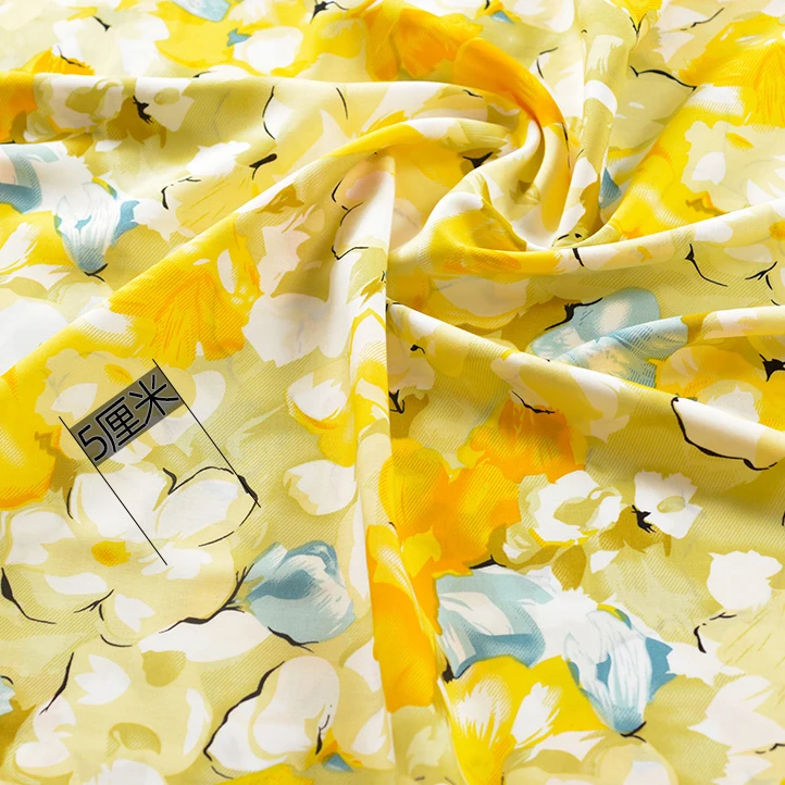 50cm*140cm Yellow Flower Rayon Fabric Soft Viscose Material For Dress Shirt