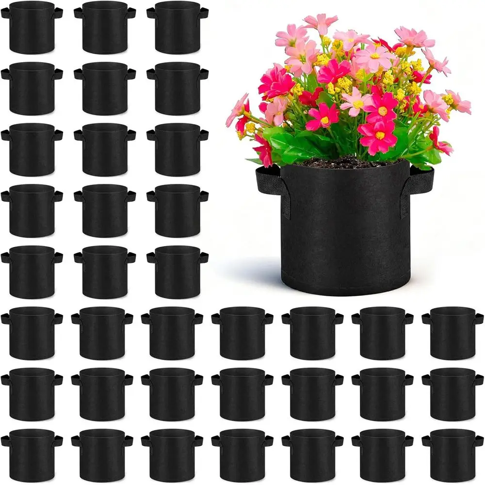 36 Packs Grow Bags Bulk Aeration Fabric Pots with Handles Thickened Nonwoven Garden Bags for Root Growth Vegetables Heavy Duty G