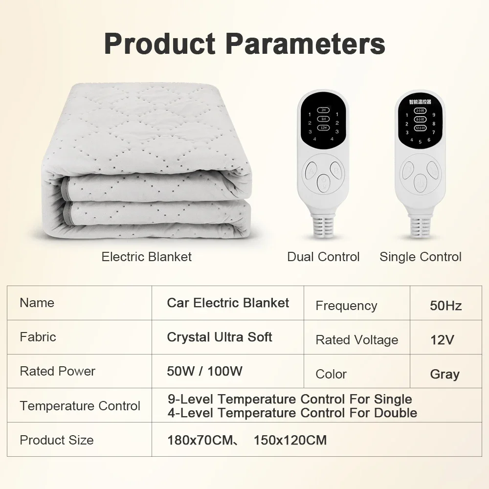 Electric Heat Blanket For RV SUVs Car 12V Plush Thicker Heater Heated Mattress Thermostat Travel Heating Mat Winter Body Warmer