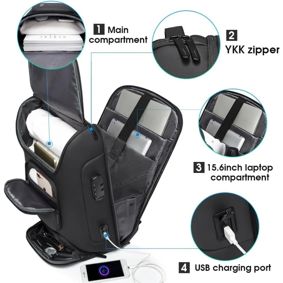 حقيبة ظهر للكمبيوتر المحمول من BANGE مع منفذ شحن USB حقائب ظهر رفيعة للأعمال مناسبة للرجال مقاس 15.6 بوصة حقيبة ظهر للسفر