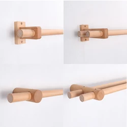 Natural Beech Curtain Rod Solid Wood Roman Poles Single Double Rod Japanese Wooden Track Brackets Holder Accessories Customized