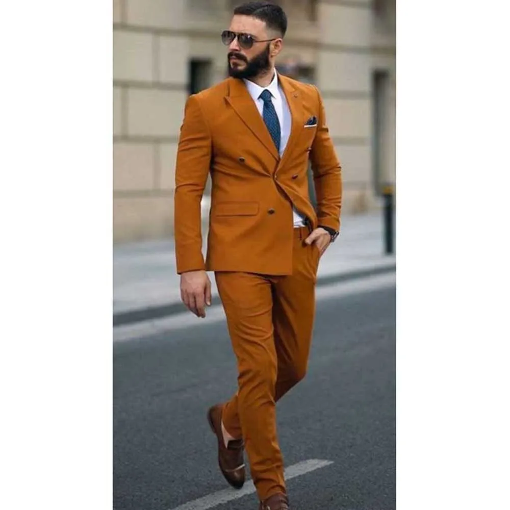 Luxury New in Suits for Men Double Breasted 2 Piece Jacket Pants Male Clothing Slim Fit Business Gentleman Blazers Outfit Sets