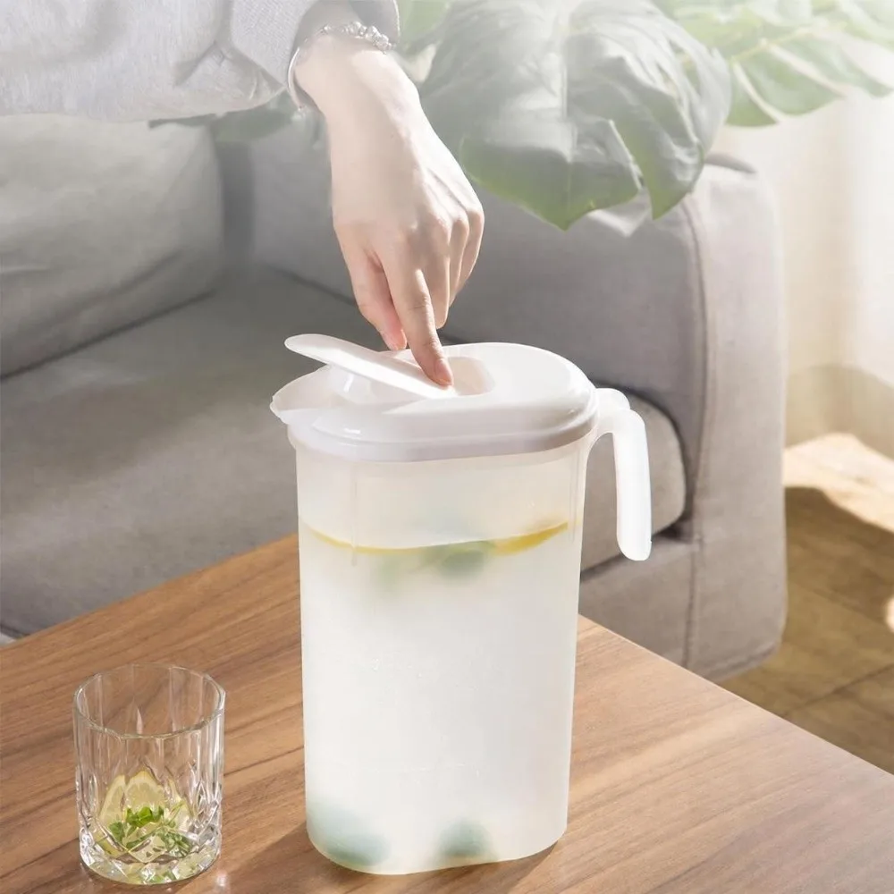 1800ml Water Jug Large Capacity Container Food Grade Resin Iced Drink Container Wide Mouth Transparent Visible Water Carafe