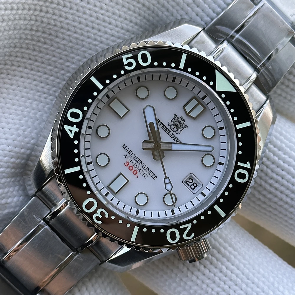 STEELDIVE SD1968 2025 New In White Dial 44MM Ceramic Bezel Insert Stainless Steel Case 300m Waterproof NH35 Dive Watch Automatic