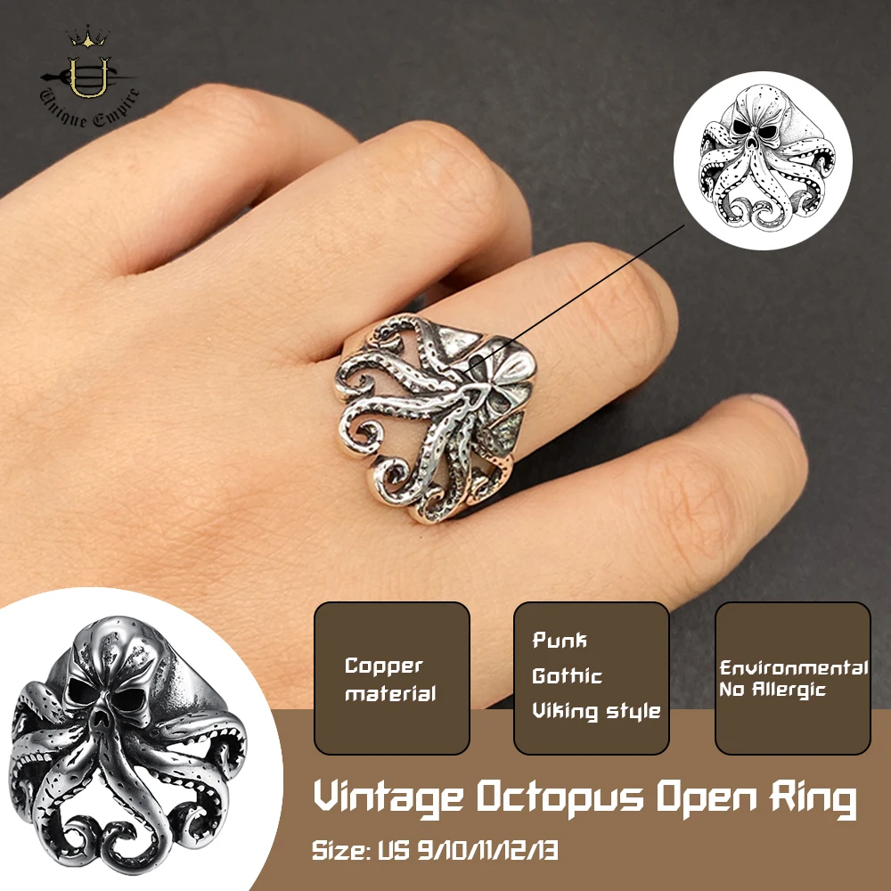 

Octopus Tentacle Ring – Adjustable Punk Gothic Sea Monster Jewelry for Women & Men Halloween Costume Accessory Grunge Gift